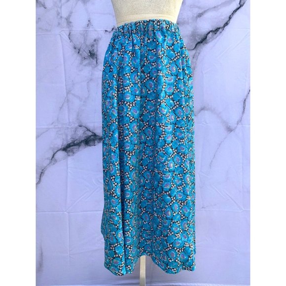 HANDMADE Vintage Satin Floral Elastic Waist Ankle Length Skirt Size XL - Picture 1 of 3
